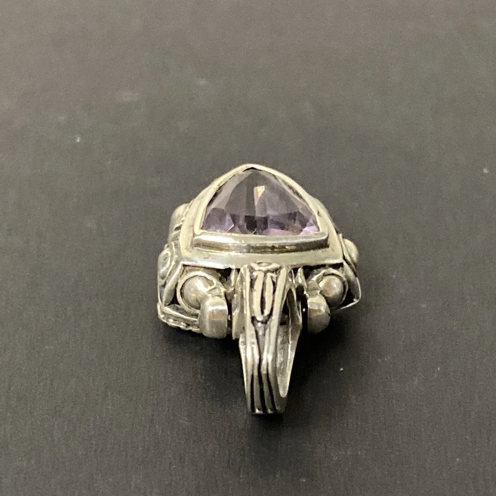 Vintage Sterling Silver & Faceted Amethyst Gemstone Pendant Necklace Bali Style